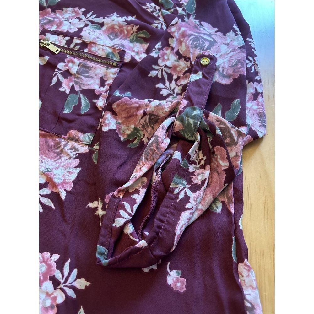 Belle Tweed Top Women 1X Blouse Chiffon Floral 3/4 Button Tab Sleeve - Picture 3 of 6